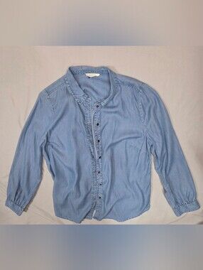Woolovers US 14 Light Blue Viscose Snap Button Shirt
